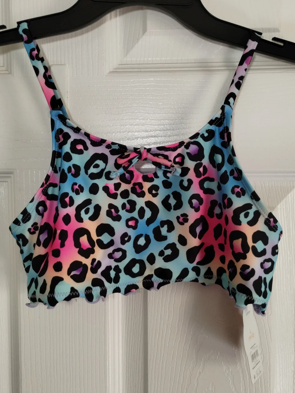 NWT Girls Wonder Nation Multicolor Leopard Print Swim Top With A Ruffle Hem